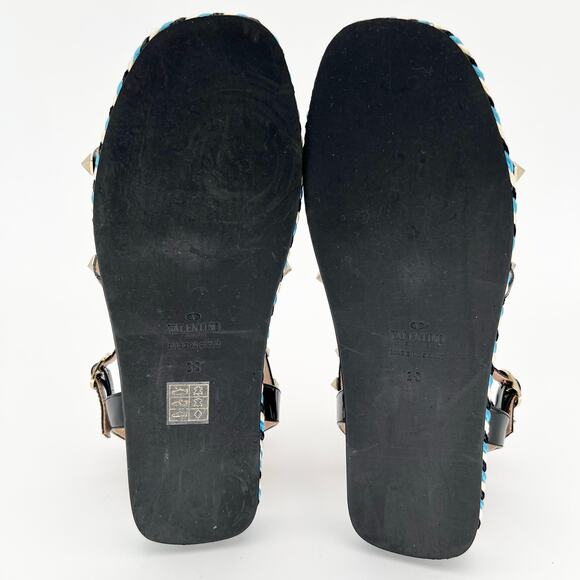 VALENTINO GARAVANI Rockstud Caged Leather Sandals EU 38 US 8 Blue Black Flats - Picture 7 of 11